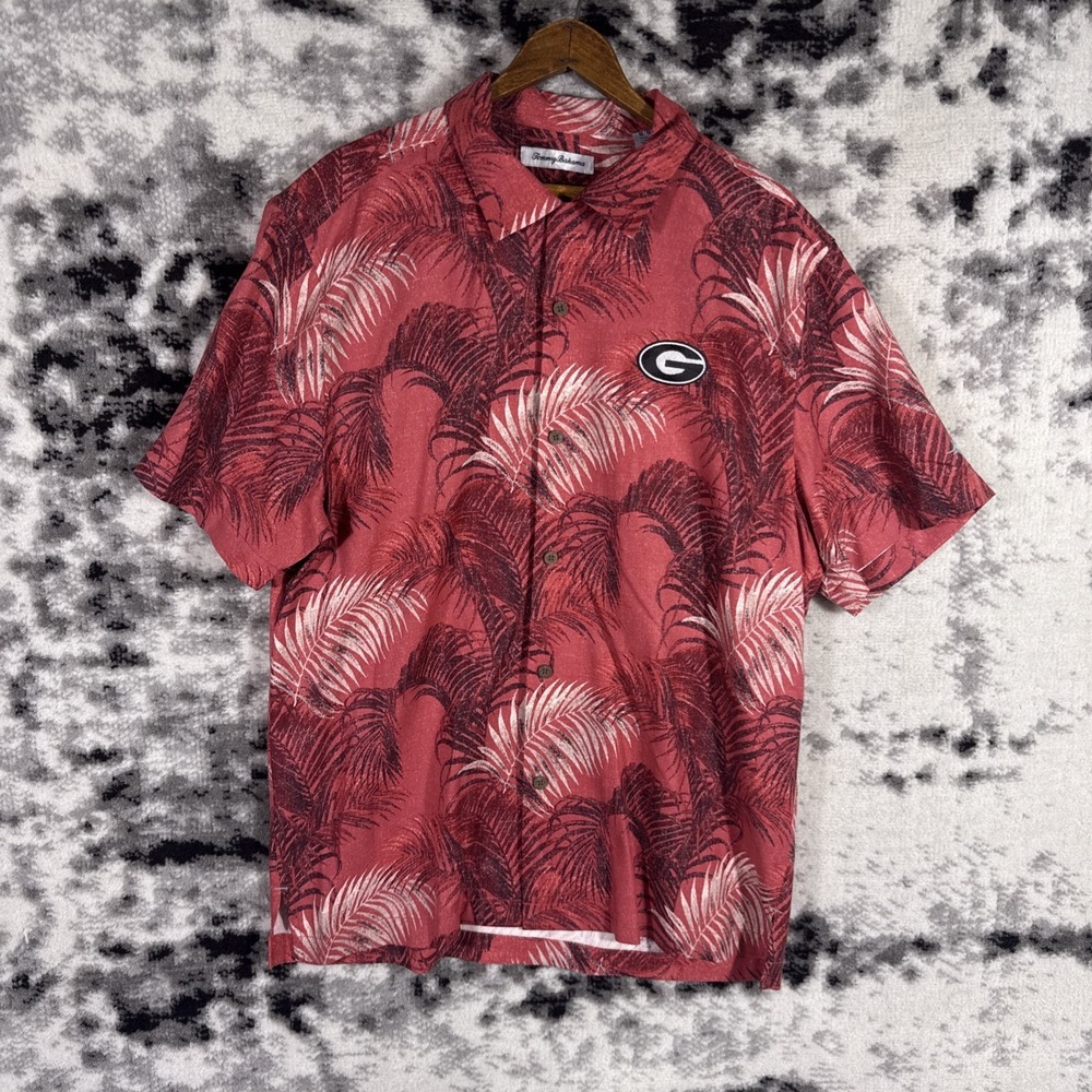 Tommy Bahama Shirt Mens Size Medium 100% Silk Georgia Bulldogs Beach Pool